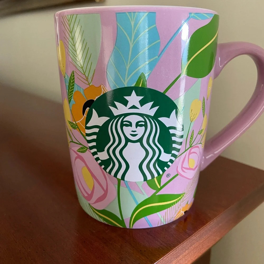 🩷 Starbucks 2020 Pink Floral 10 oz Coffee Tea Mug Cup Collectible